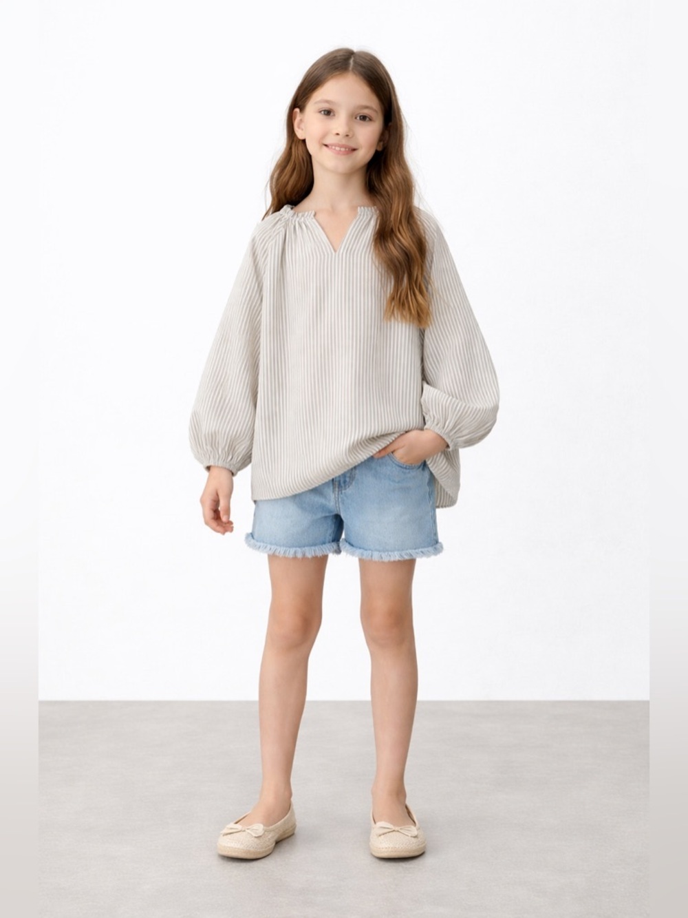 ZARA Kids Ecru Striped Oversized Blouse NWT Size 7 or 9 - Picture 7 of 7